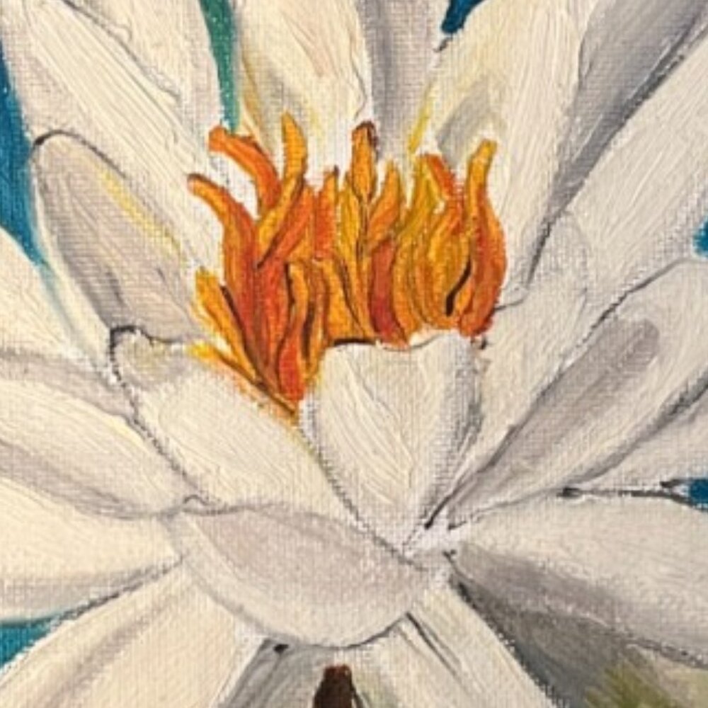 Vtg Framed Hand-Painted Water Lily Art on Canvas Panel, Signed & Dated, Acrylic - Picture 3 of 10